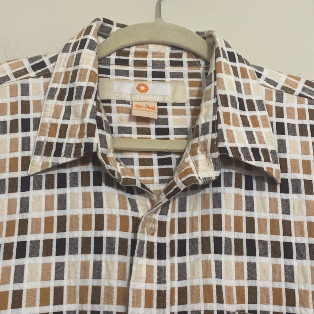 South Pole Casual Button Down Shirt cream mens XL vintage Y2K grandpa retro boho - Picture 3 of 9